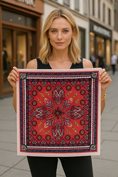 Axesoire 15002 Şal Desenli Kırmızı Pamuk Fular