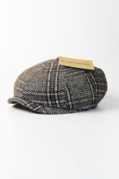 Capstories Erkek Kasket Şapka Kahverengi M - L Beden Uyumlu Arkası Lastikli Kasket