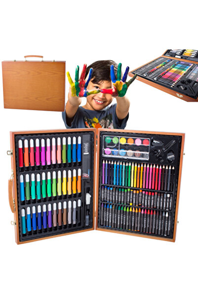 varioshop Комплект за рисуване и живопис за деца, 150 части, дървена кутия за...