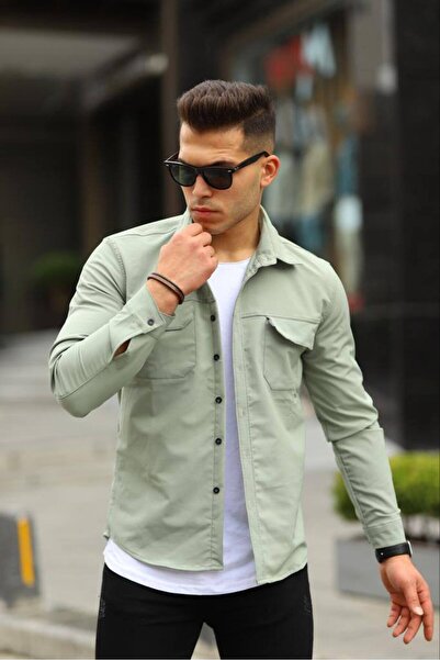 Serseri Erkek çift cep mint yeşili  taktik kumaş paraşüt gömlek