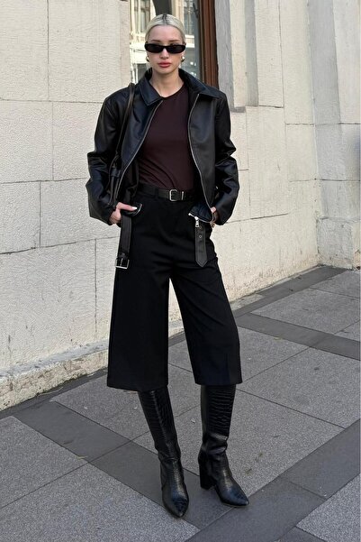 Madmext Siyah Yüksek Bel Kloş Kadın Bermuda Şort MG2590