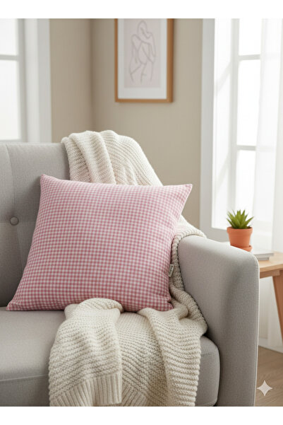 Sumicorn Design Husă de pernă din lenjerie cu carouri roz (42 X 42 cm)