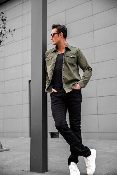 Serseri Double Pocket Khaki Jeans Shirt - Snap Button