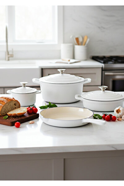 Carl Schmidt Sohn PREMIUM Cast Iron Enamel Cookware set 7 pcs White Xanten Solingen Oven+Induction+Gas