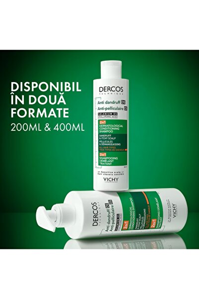 Vichy Șampon și balsam anti-mătreață 2 în 1 pentru toate tipurile de păr Dercos, Vichy, 390 ml