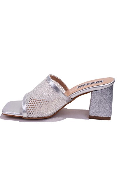 DAGOSTER DZA07-1221106 Papuci de damă cu toc clasic din piele lacuită argintie