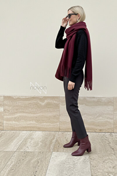 novon Klein Soft Touch Tassel Detailed Wool Textured Premium Burgundy Winter Shawl Fringed Scarf (195 X 45 cm)