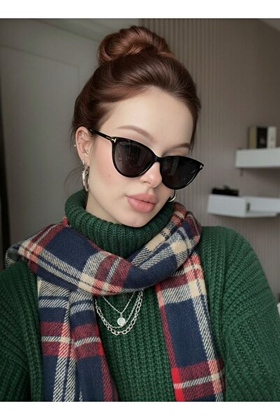 funeyes نظارات شمسية على شكل عين القطة باللون الأسود مع إكسسوارات ذهبية اللون...