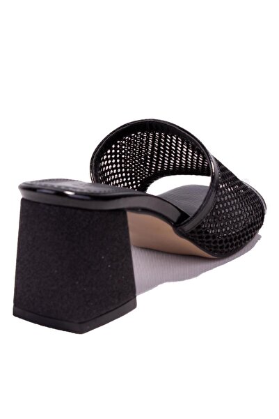 DAGOSTER DZA07-1221106 Μαύρες λουστρίνι κλασικές γυναικείες παντόφλες με τακούνι