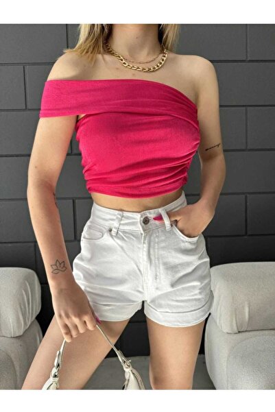 AURA KADIN GİYİM SİMLİ TEK OMUZ CROP