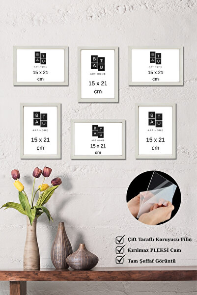 Batu Art Home 6 Adet Resim Fotoğraf Çerçeve Seti Beyaz Renk Pleksi Camlı Yata...