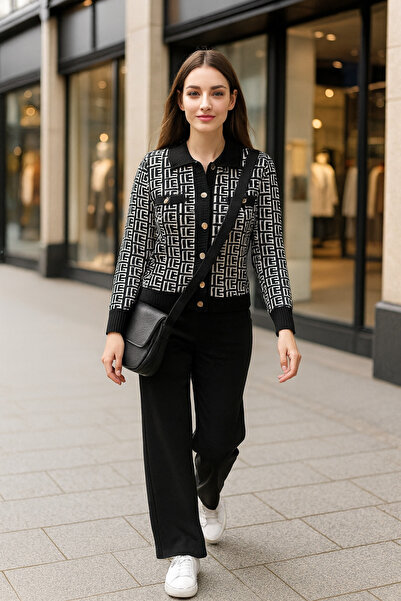 semela New Season Patterned Cardigan and Tricot Suit with Pants