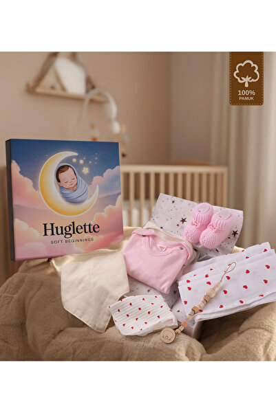 Huglette Hera - Yenidoğan Kız Hediye Seti – Müslin Örtü + Body + Patik + Emzi...
