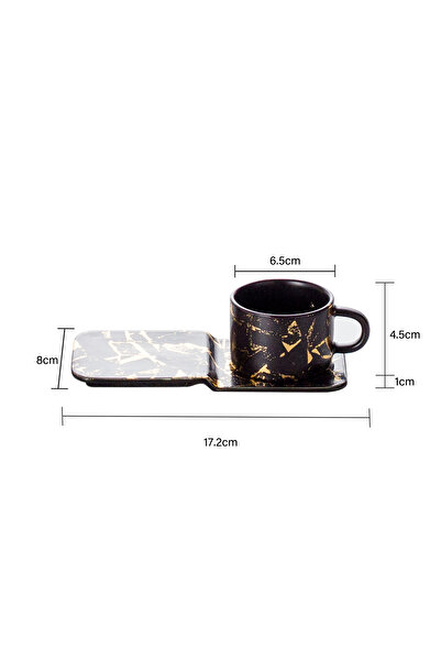 Malooki Set de 6 cești de cafea, Malooki, porțelan, 90 ml, cu farfurioare, negru/auriu