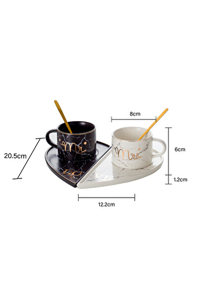 Malooki Set of 2 coffee cups with heart-shaped holder - Love, Mr & Mrs 180 ml