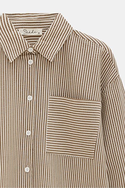Saade Καφέ Ζαρωμένο Λεπτομερές Ριγέ Πουκάμισο