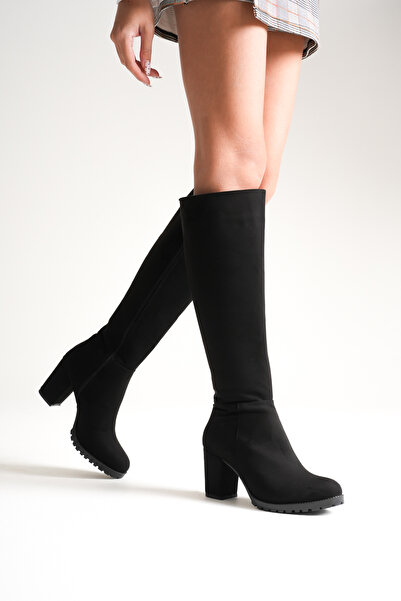 Ayakkabı Delisiyim Γυναικείες μπότες με χοντρό τακούνι με φερμουάρ σε μαύρο σουέντ