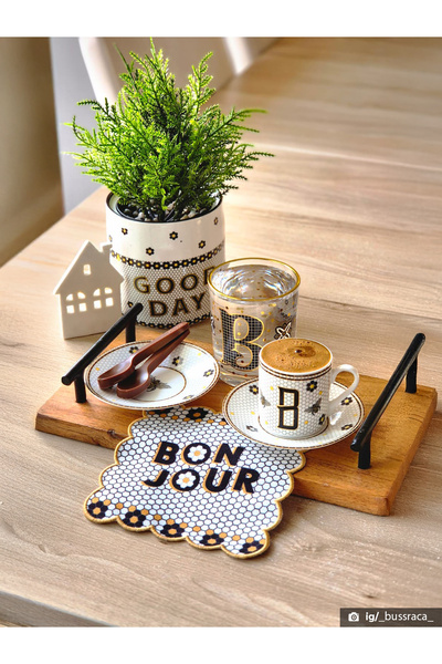 decofav Коктейлна салфетка с дизайн на пчела и надпис „Bonjour“ по краищата, ...