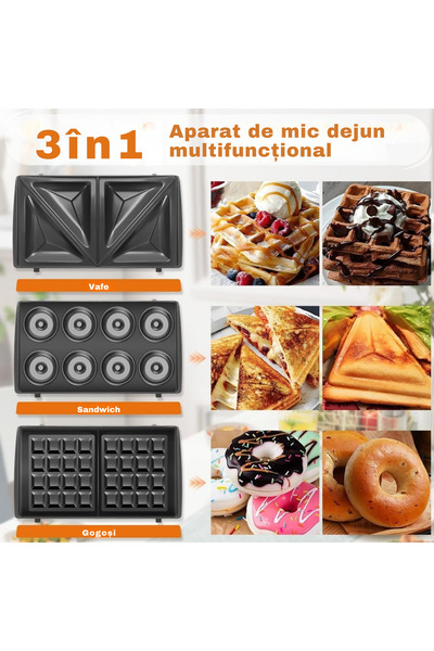 varioshop Μηχανή σάντουιτς 3 σε 1 VarioShop®, σάντουιτς, βάφλες και ντόνατς, ισχύς 850W, αυτόματος θερμοστάτης,