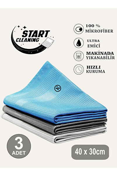 START CLEANING Koza-x Mikrofiber Sihirli Temizlik Bezi 3 Adet Cam,ayna,mutfak,banyo,araç,Genel Temizlik Bezi
