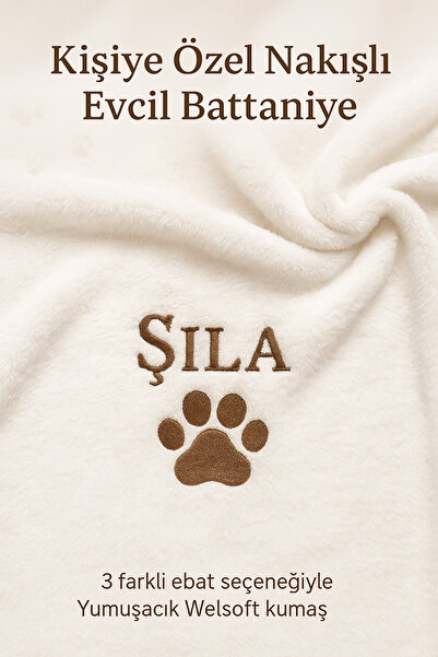 BeybiNest Kedi Köpek Battaniyesi Nakış işlemeli İsimli Welsoft Peluş Kumaş BEYAZ