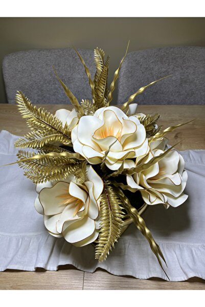 essacraft ЗЛАТНА ВАЗА С АРАНЖИМЕНТ ОТ ЕВА ЛАТЕКС - ПОДАРЪК - ДЕН НА УЧИТЕЛЯ/ГОДИШНИНА/ДЕКОРАЦИЯ - MDL1