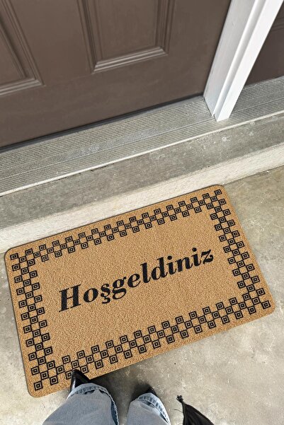 Cotto Home Coco Entry Ps026A Checkered Frame Welcome Pattern Thick Non-Slip Base Moisture Absorbing Stylish Front Door Mat