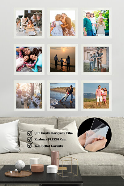 Batu Art Home 20x20cm 9 Adet Kare Anı Köşesi Resim Fotoğraf Çerçeve Seti Koru...