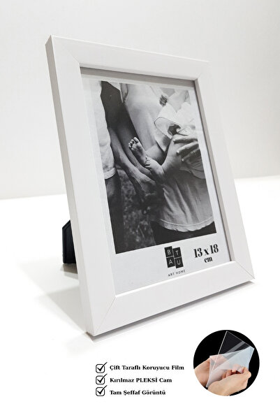 Batu Art Home Fotoğraf Çerçevesi Korumalı Kırılmaz Pleksi Camlı Masaüstü Ayaklı Ve Duvara Asılabilir 13x18Cm Beyaz