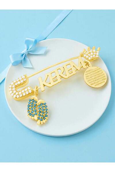 LITTLELUXE Erkek Bebek 925 Ayar Gümüş Ayetel Kürsi Dualı Isimli Yaka Iğnesi, Maşallah Bebek Iğnesi