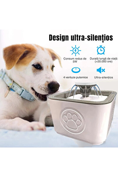 varioshop Fântână automată de apă pentru pisici și câini, 2,5 l, silențioasă, cu filtru de carbon activ, port USB