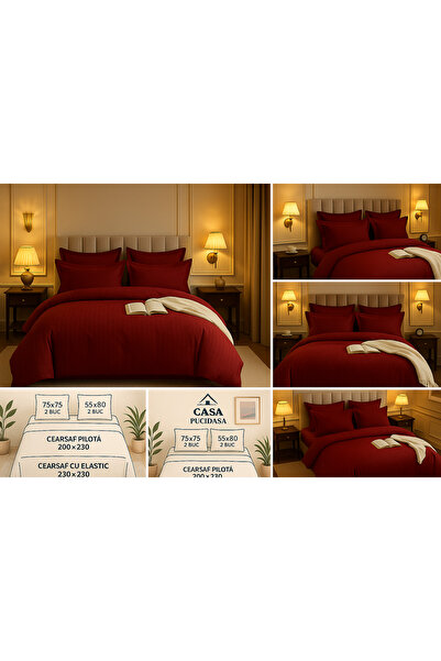 Lenjerie de pat Bumbac Damasc 100%,bordo royal -6 piese luxury hotel style miniatura 4