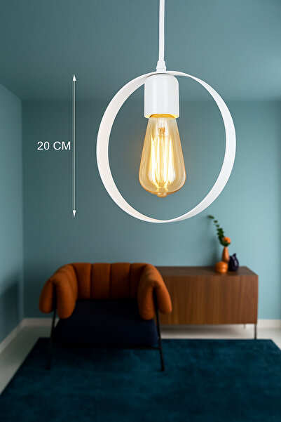 VENON Aydınlatma Halka Tekli Beyaz Avize Sarkıt Tekli Retro Avize