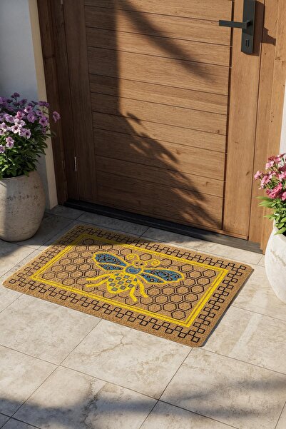 Cotto Home Coco Entry PS027A Renkli Arı Desen Kalın Kaymaz Taban Nem Alıcı Şık Tasarım Kapı Önü Paspası