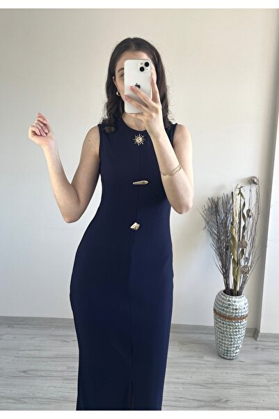 Aspendia Women's Sun Button Detailed Long Dress