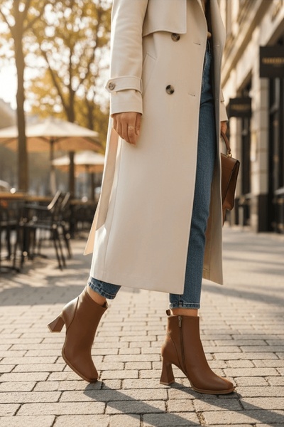 DİVOLYA Μπότες με τακούνι Barelle Tan 8 cm με ραμμένη μπακαλιάρικη μύτη