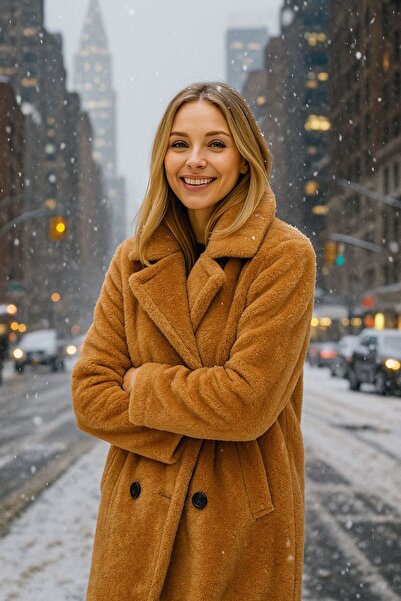 FELLMENS Γυναικείο βελούδινο παλτό Welsoft 4 κουμπιών μπεζ 11221