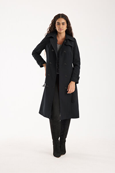 Soydan Güner Kadın Su İtici Özellikli Siyah Düğme Kapamalı Astarlı Trençkot 5777