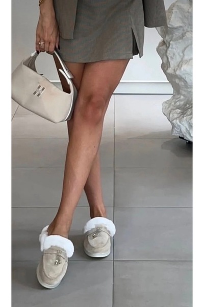 Shoego Hakiki Deri & Kürklü Kadın Loafer Terlik – Sıcak, Şık ve Konforlu Kış Modası