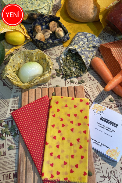 Home Karışık Desen Tekrar Kullanılabilen Doğal Balmumu (BALMUMLU) Gıda Saklama Kumaş Bez 2’li Set