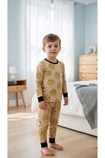 Milk & Muffin Bej Zemin ASLAN DESENLİ Pijama Takımı