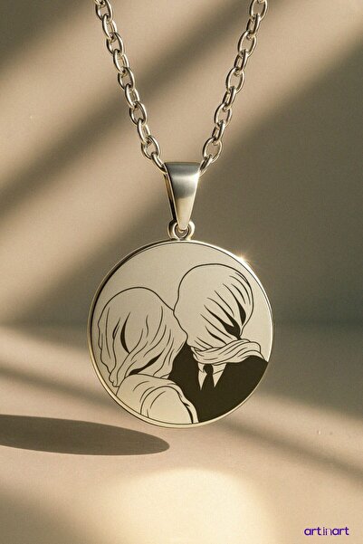 ArtinArt عشاق (العشاق) - رينيه ماغريت |   قلادة من الفولاذ 316L