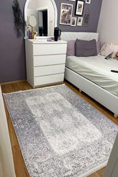 VOPTEKS Gri Halı Gri Salon Halısı Yatak Odası Halısı Yolluk Mutfak Halısı Mak...