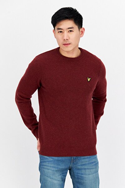 Lyle & Scott Men Crew Neck Embroidered Logo Knitted Sweater, Burgundy