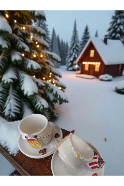 Kübistseramik El yapımı Yeni yıl temalı Hediyelik kalp kulplu Türk Kahvesi es...