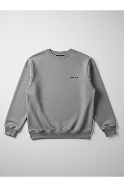 quitaly Basic 3 Thread Extra Thick Winter Sweatshirt |   Fleece-Lined Cotton Crew Neck |   Grey