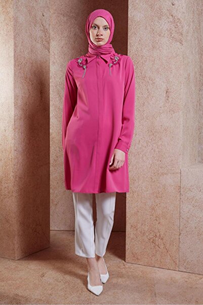 Alvina 44667 Model Hijab Tunic - Stone Detailed