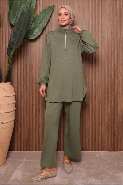 TRENDTESETTÜR Women's Green (Cagla) Stone Pants Suit t 7135