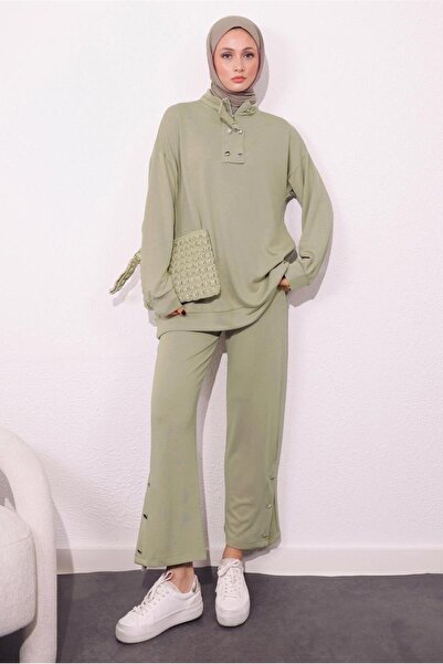 TRENDTESETTÜR Γυναικείο Σετ με Πράσινο Πλεκτό Παντελόνι - T 9064