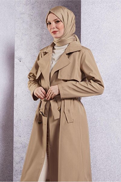 TRENDTESETTÜR KADIN KAHVE (CAMEL) KEMERLİ TRENÇKOT T 2703